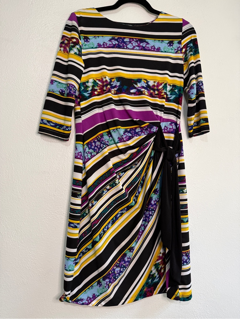 Shelby & Palmer Black, Purple and Yellow Striped Midi Dress. Sz M.